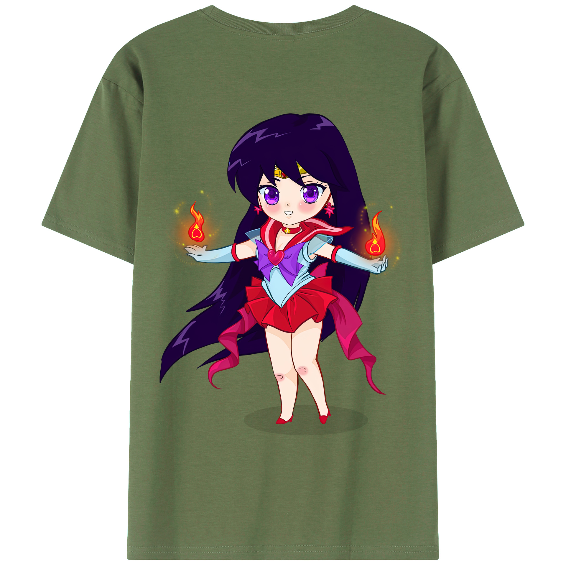 （画像用） 美少女戦士セーラームーン 火野レイ ひの レイ Sailor Moon Hino Rei （セーラーマーズ,Sailor Mars） 綿100％ メンズ半袖Tシャツ（バックプリント） 通気性